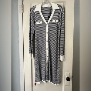 NWT Elie Tahari Knit Striped Button Front Dress M